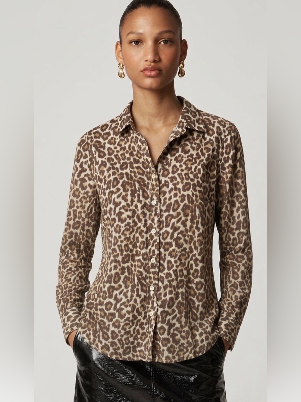 J. Crew size 4 silk blend Leopard Print Button-Down Shirt Brown & Cream